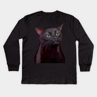 Black cat zoning out meme Kids Long Sleeve T-Shirt